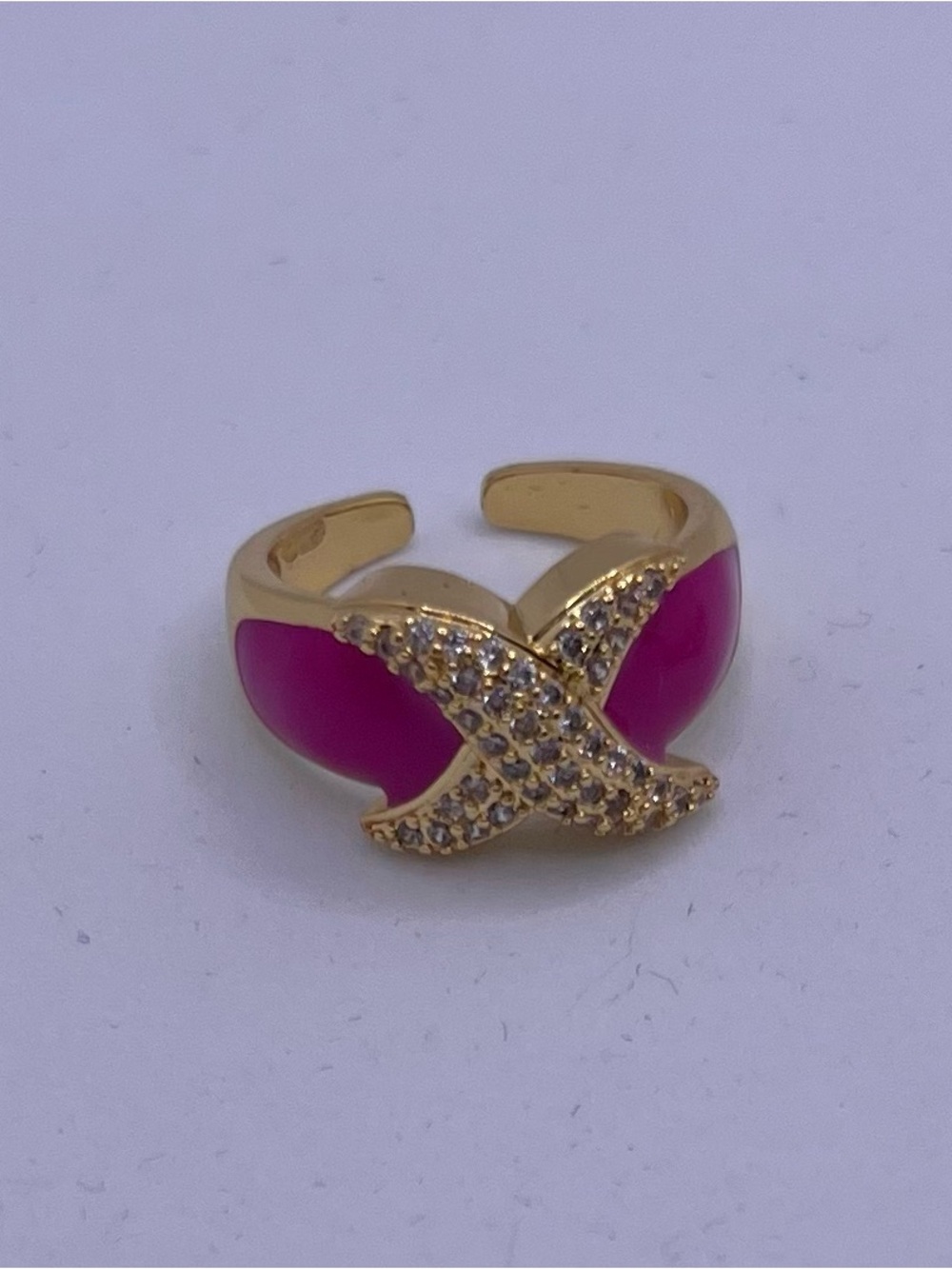 Gold-Tone Open Ring with Orchid Enamel and Crystal X Accent